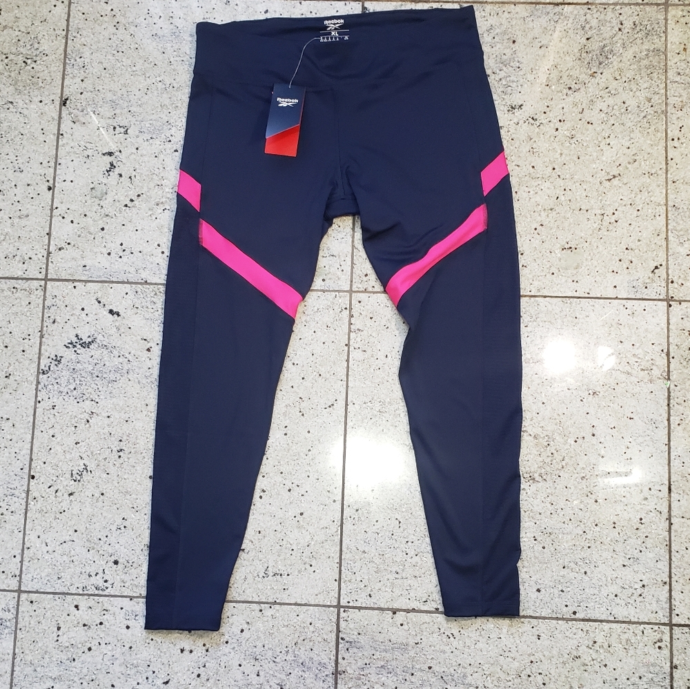 NWT Reebok High Rise Leggings L and XL Blue Pink Speedwick Workout Tights